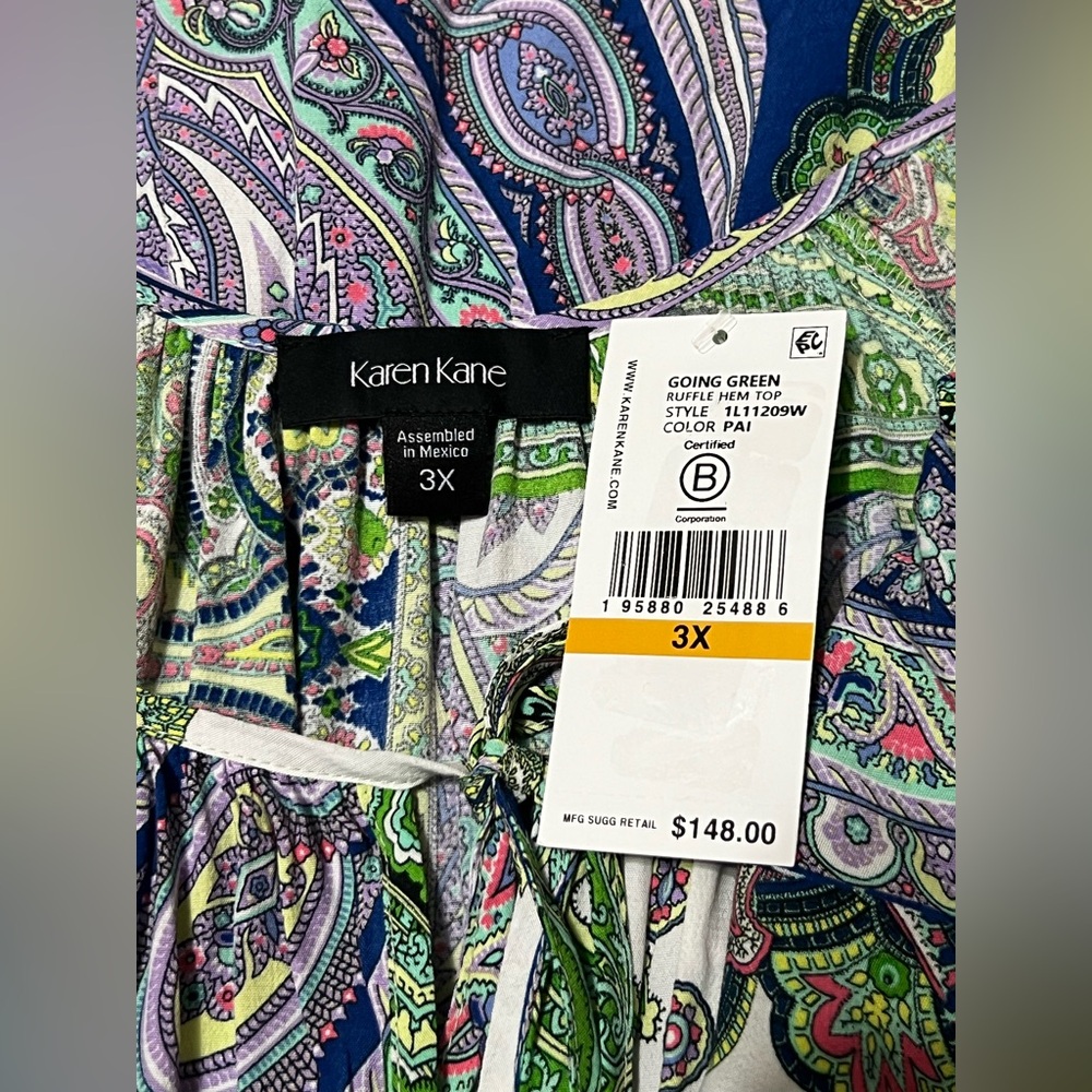 NWT Karen Kane Ruffle Hem Peasant Top Breezy Sleeves Boho-inspred - Picture 12 of 12